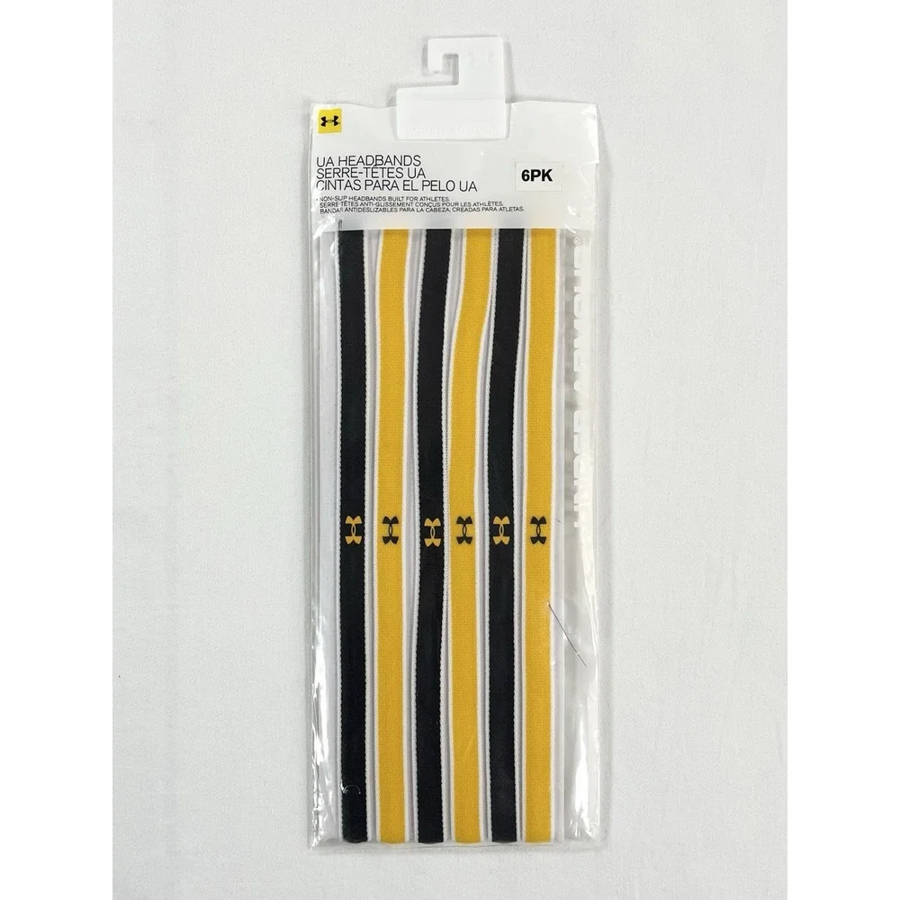 ⁠New Under Armour Women Mini Elastic Headbands Non Slip Black Yellow Gold 6 Pack